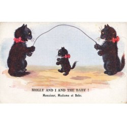 CHATS NOIRS -FG35019 CAT BLACK KATZE SAUT A LA CORDE JEU BABY