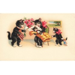 CHATS -MK39862 CHATS HUMANISER  BIBERON CHAPEAU POUPEE BOUQUET DE FLEURS