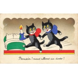CHATS CHAT -FG35179 CAT KATZE NOIR BONSOIR NOUS ALLONS AU DODO