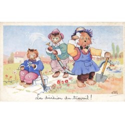 CHAT -35288 CHATS CAT KATZE CHATS HUMANISES EY CHIEN AU JARDIN PAR ILLUSTRATEUR ANDRE LUCE
