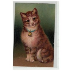 CHAT -17128 UN SUPERBE CHAT ROUX SOURIANT AVEC CLOCHETTE AU COU GAUFREE