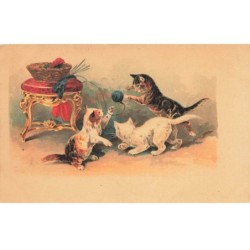 CHAT -35214 CHATS CAT KATZE GROUPE DE CHATS JOUENT AVEC PELOTE DE LAINE
