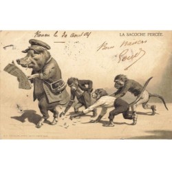 COCHON -31286 COCHONS HUMANISE AVEC SINGE JOURNAL SACOCHE PERCEE GAUFREE