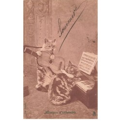 CHAT -MK33279 CARTE SOUVENIR MUSIQUE D ENSEMBLE CHATS MUSICIENS