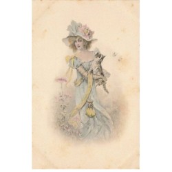 CHATS -MK39834 JEUNE FEMME ET SON CHAT DANS LES BRAS PAR ILLUSTRATEUR