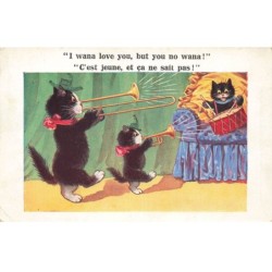 CHATS NOIRS -FG35026 CAT BLACK KATZEN JEUNE ET CA NE SAIT PAS TROMPETTE TAMBOUR ORCHESTRE