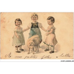 AY-BFP1-0162-COCHON - PETITES FILLES autour d'un Cochon