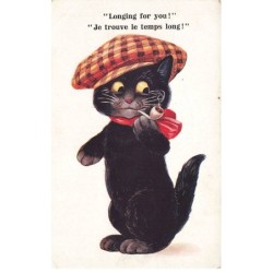 CHAT -FG46591 CAT BLACK NOIR A PIPE FUMEUR PAR BARNES LONGING FOR YOU