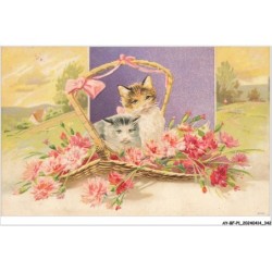 AY-BFP1-0172-CHAT - Deux chats dans un panier rempli d'œillets