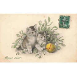 CHATS -MK39829 JOYEUX NOEL DEUX CHATONS JOUET BALLE PAR ILLUSTRATEUR M.M VIENNE