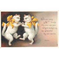 CHATS -MK46016 DEUX CHATS BLANC NOEUD PAPILLON JAUNE GAUFREE