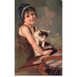 CHATS -MK34349 SUPERBE PETITE FILLE AVEC SON BEAU CHAT CAT KATZE GAUFREE