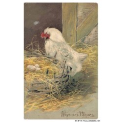 BY-BFP2-1018-OISEAU - JOYEUSES PAQUES - UNE POULE - SON NID AVEC SES OEUFS