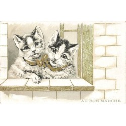 CHATS CHAT -FG35177 CAT KATZE COUPLE DE CHATS A UNE FENETRE AU BON MARCHE DORURE