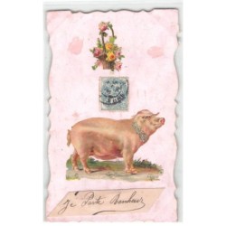 COCHONS -MK52839 PANIER DE FLEURS ET UN COCHON PORTE BONHEUR AJOUTIS