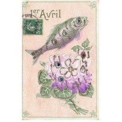 POISSONS -MK52826 1 ER AVRIL POISSON FLEUR VIOLETTE AJOUTIS GAUFREE