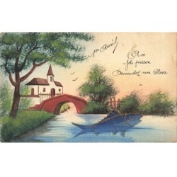 POISSONS AC-MK848 1 ER AVRIL UN POISSON BLEU ET PAYSAGE