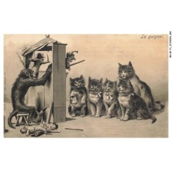 BN-BFP1-0178-CHAT - le guignol GROUPE DE CHATS ET SINGE SPECTACLE GAUFREE