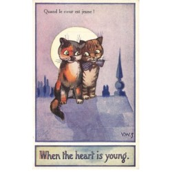 CHATS AC-MK880 QUAND LE COEUR EST JEUNE DEUX CHATS SUR UN TOIT AU CLAIR DE LUNE MOON
