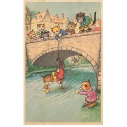 CHATS AG-MK040 CHATS HUMANISES SUR UN PONT CORDE BALLON