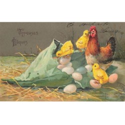 COQ -MK52836 JOYEUSES PAQUES POUSSINS OEUFS ET UN COQ GAUFREE