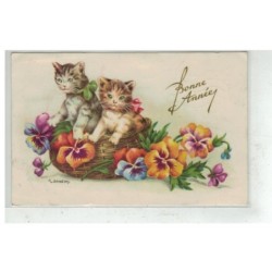 CHAT -17072 2 PETITS CHATONS DANS UN PANIER DE COQUELICOTS