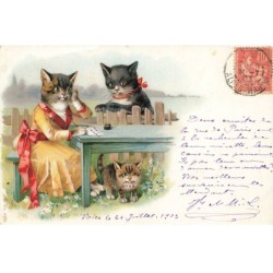 CHATS -MK40098 CHATS HUMANISE EN ROBE ECRIVENT UNE LETTRE