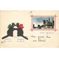 CHATS AC-MK892 CHATS NOIR RUBAN ROUGE ET VERT PAR ILLUSTRATEUR RENE BISE DE PARIS