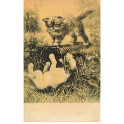 CHATS -MK40092 UN CHAT ET UN CHIEN QUI JOUENT