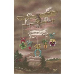 CHAT NOIR -FG58460 ET SOURIS DANS UN AVION AEROPLANE AVIATION BONNE ANNEE