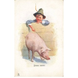 COCHON -FG58211 BONNE ANNEE ENFANT ET COCHON PAR ILLUSTRATEUR SERIE 195 RAPHAEL TUCK