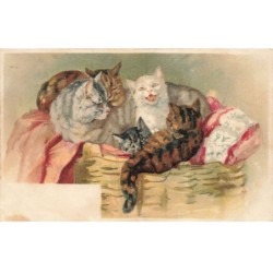 CHATS -MK43643 CHATS ALLONGE LES UNS SUR LES AUTRES DANS UN PANIER