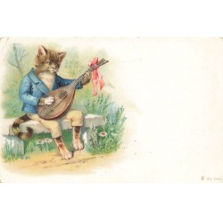 CHATS -MK39972 CHAT HUMANISE JOUANT DE LA GUITARE PAR ILLUSTRATEUR