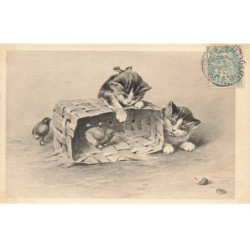 CHATS -MK39986 DEUX CHATONS ET DEUX POUSSINS