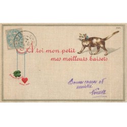 CHATS -MK43628 A TOI MON PETIT MES MEILLEURS BAISERS CHAT COEUR TREFLE
