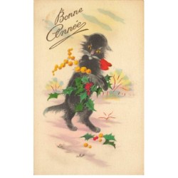 CHAT CAT -FG54379 BONNE ANNEE CHAT NOIR HUMANISE PORTANT DU GUY EDIT MGA 783