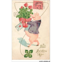 AS-BFP1-0072 - Animaux - Cochon habillé - Bonne année - Carte gaufrée
