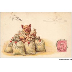 AS-BFP1-0070 - Animaux - Cochon au milieu de sac de pièces d'or - 1er avril