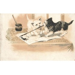 CHATS AB-MK288 DEUX CHATONS ENCRE ET STYLO PLUME