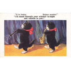 CHATS NOIRS -MK33264 CAT BLACK KATZEN CHATS MUSICIEN CLARINETTE ET SAXOPHONE