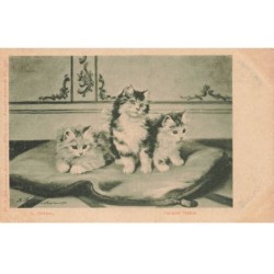 CHATS AB-MK250 TROIS CHATS SUR UN COUSSIN PAR DREHER