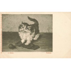 CHATS AB-MK249 UN CHAT JOUANT AVEC PELOTE DE LAINE PAR DREHER