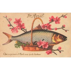 POISSONS AB-MK323 1 ER AVRIL POISSON SUR UN PANIER DE FLEURS