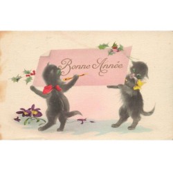 CHAT -35300 CHATS CAT KATZE NOIR BLACK BONNE ANNEE 2 CHATS PEINTRES EDIT MGA 757