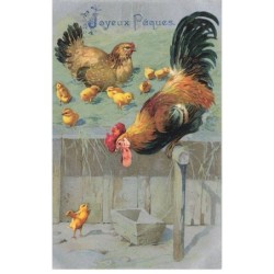 OISEAUX -MK41578 JOYEUSES PAQUES COQ POULE POUSSINS