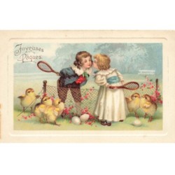 OISEAUX -MK46737 JOYEUSES PAQUES TENNIS COUPLE D ENFANTS EOUFS POUSSINS GEANTS
