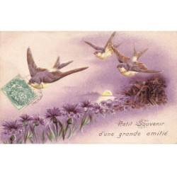 OISEAUX -MK44994 PETIT SOUVENIR D UNE GRANDE AMITIE HIRONDELLES FLEURS COUCHE DE SOLEIL