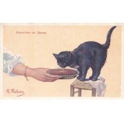 CHAT -FG62579 CHAT NOIR BUVANT DU LAIT LAICAO PUBLICITE PAR ILLUSTRATEUR PICHON