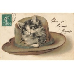 CHAT -32390 CHAT DANS UN CHAPEAU TROUE