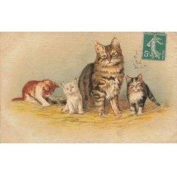 CHATS CHAT -FG35115 CAT KATZE MAMAN CHAT ET SES CHATONS DANS LA PAILLE